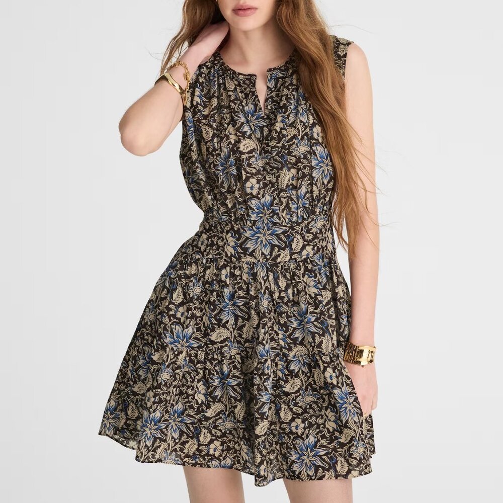 Madewell Gathered Button-Front Mini Dress in Floral